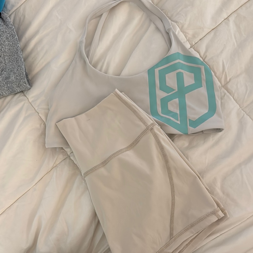 Born Primitive Beige and Teal Sports Bra and Shorts Set